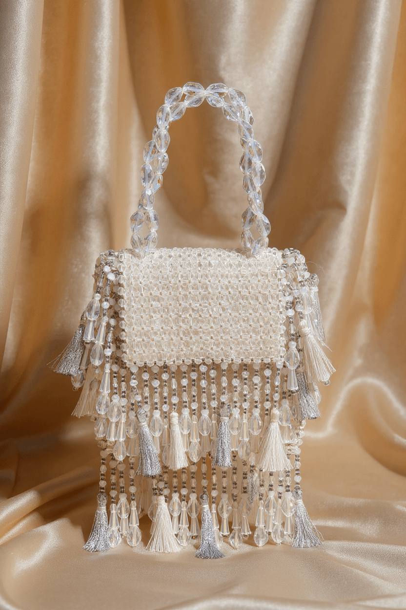 White Crystal Clutch With Tassels (Mini)