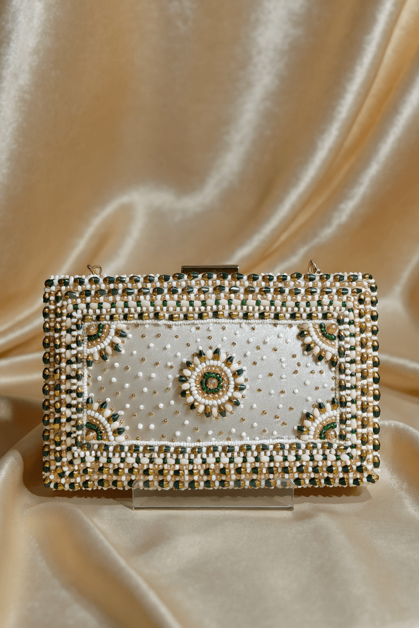 Silver Box Clutch With Beads