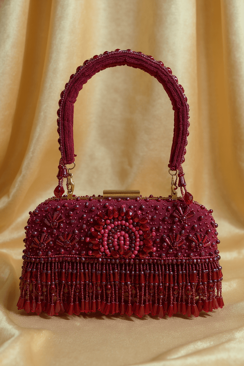 Dark Red Cutdana & Bead Potli