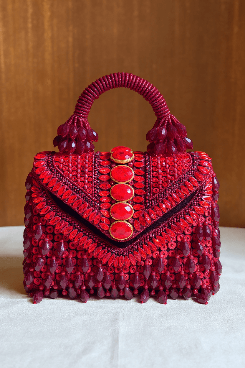Red Stone & Bead Party Bag