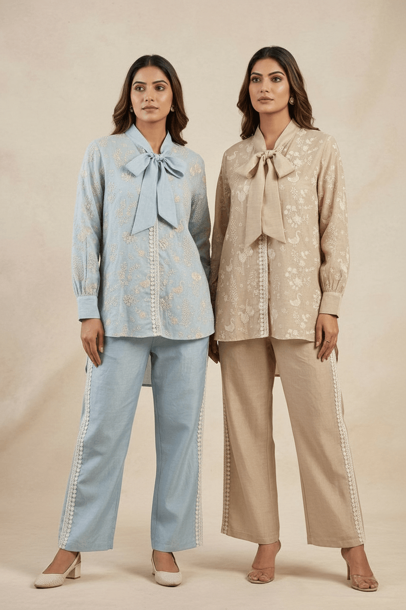 Pooja - Mul Cotton Co-ord Set (Beige)