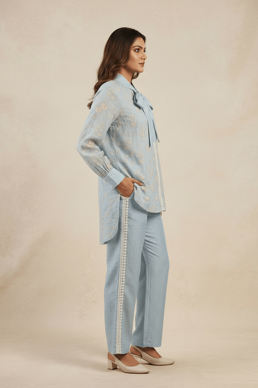 Pooja - Mul Cotton Co-ord Set (Powder Blue)