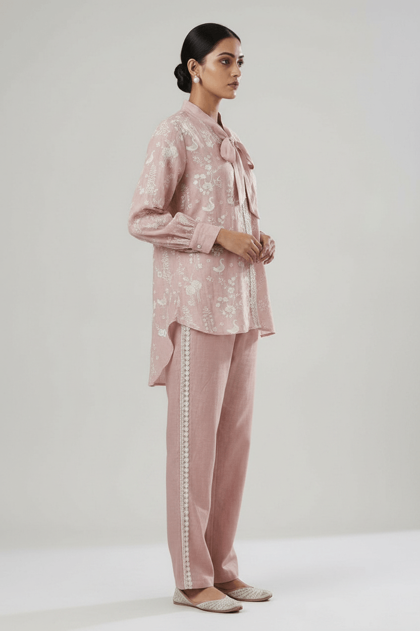 Pooja - Mul Cotton Co-ord Set (Pink)