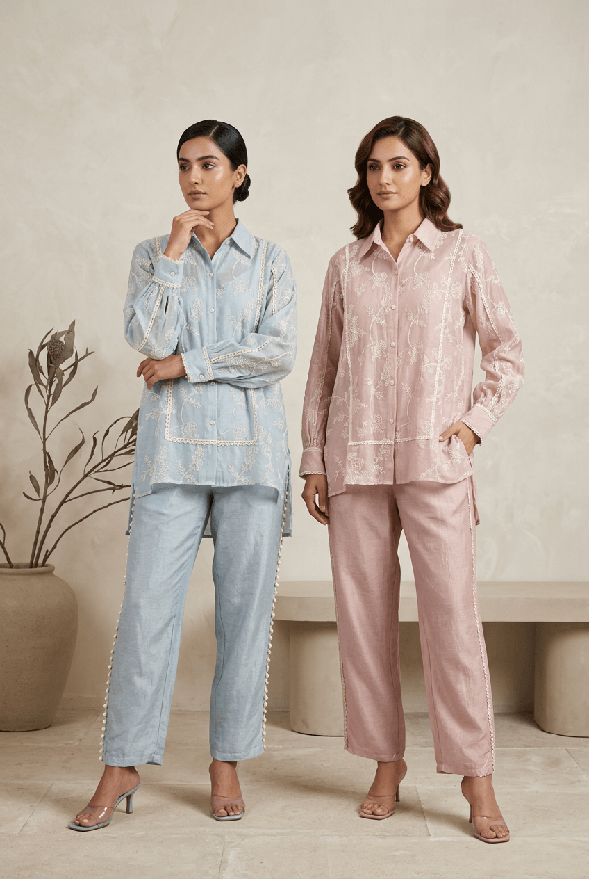 Charu - Mul Cotton Co-Ord Set (Pastel Pink)