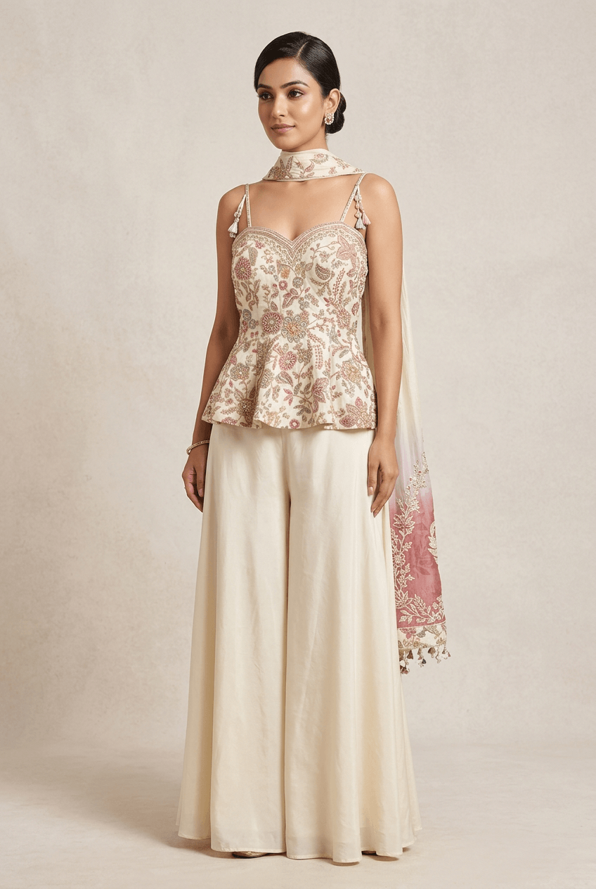 Madhuri - Ivory Peplum Plazzo Set