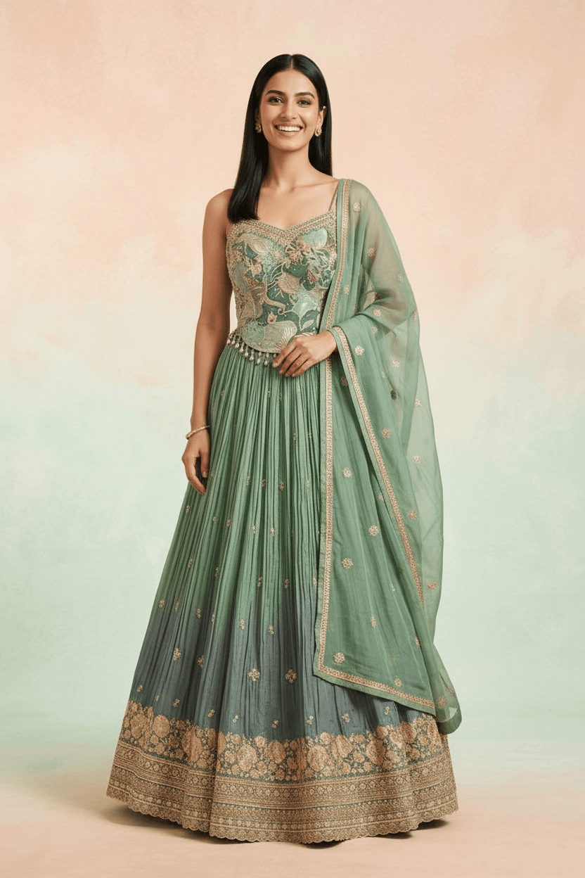 Shilpa - Teal Blue Corset Lehenga