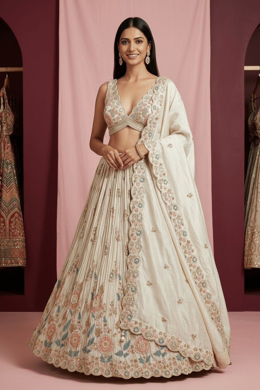Anishka - Ivory Tissue Lehenga