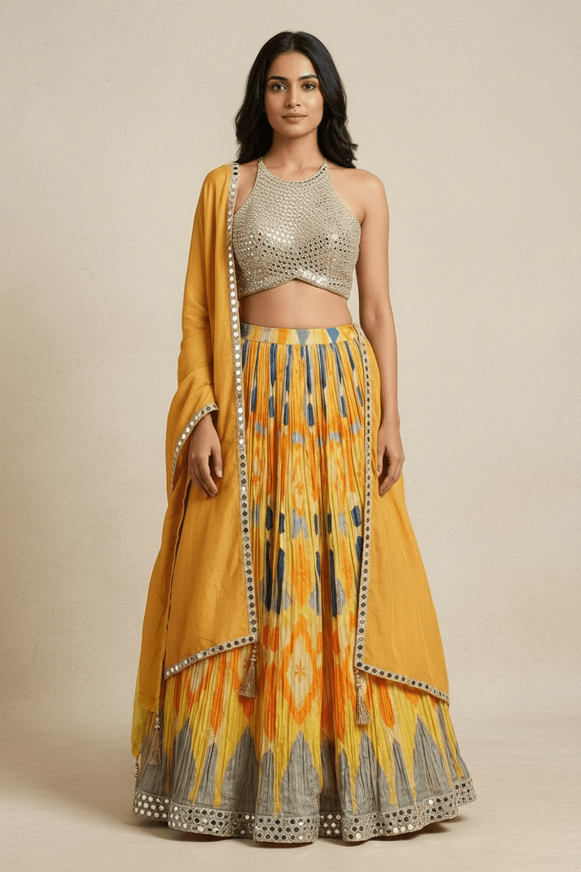 Ruhi - Yellow Mirror Work Lehenga