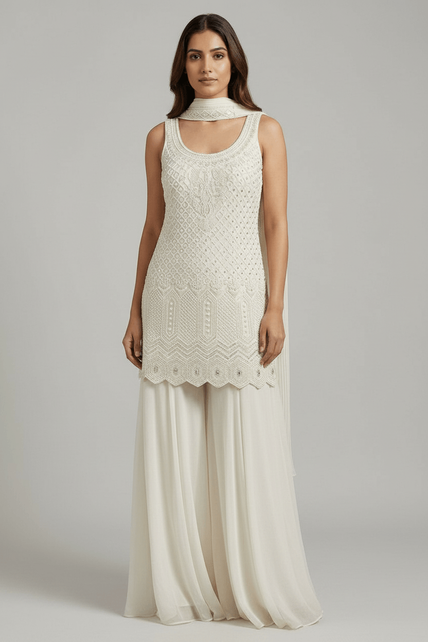 Dhwani - Ivory Georgette Sharara