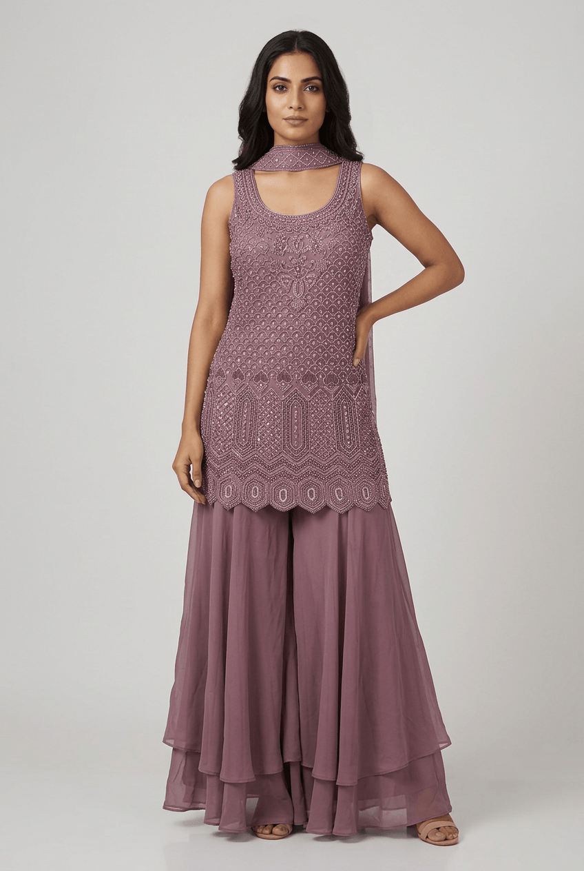 Dhwani - Purple Georgette Sharara