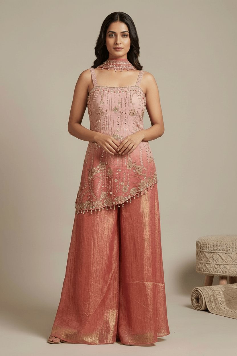 Garima - Pink Strapless Sharara Set