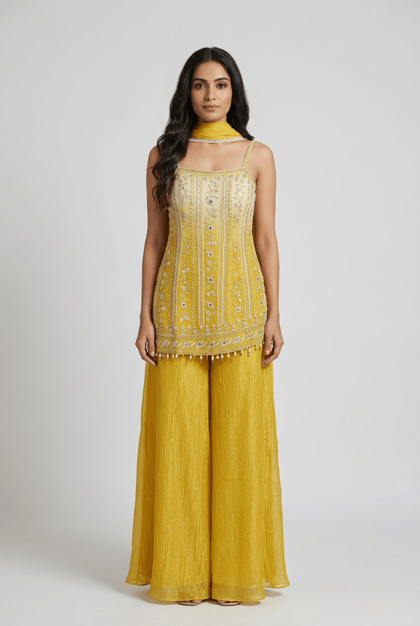 Kanika - Yellow Ombre Strapless Sharara
