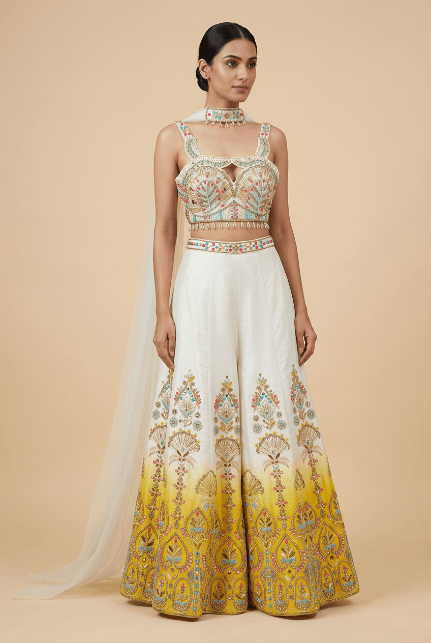 Chitra - Ivory & Yellow Indo Western Set