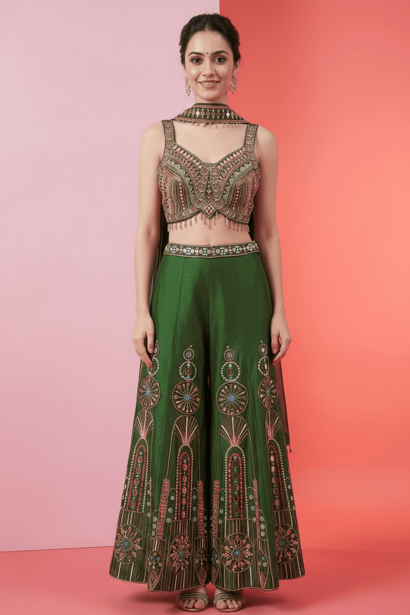 Ashima - Mehendi Green Indo Western Set