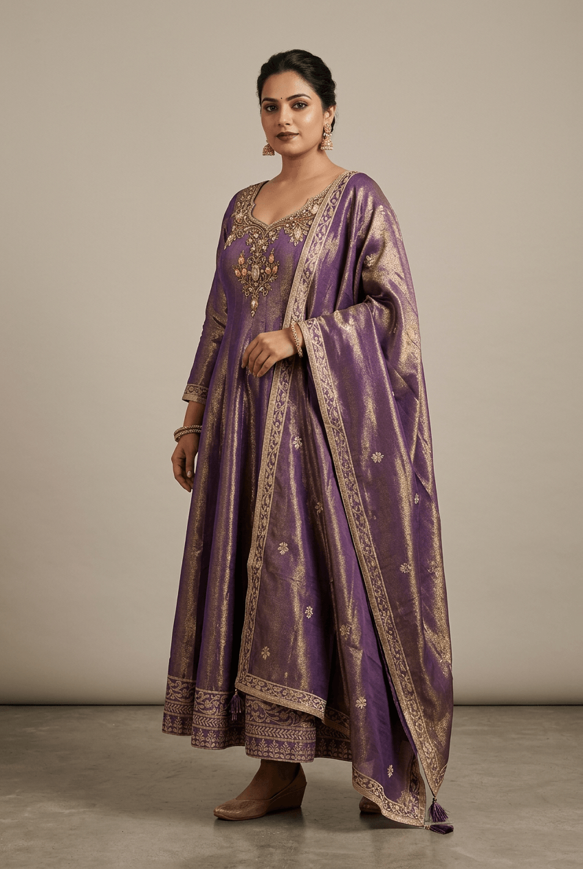 Aishwarya - Wine/Purple Tissue Anarkali