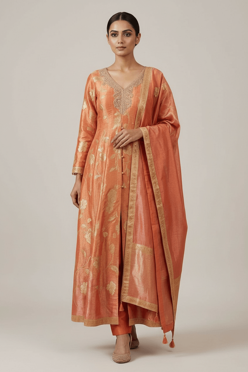 Ruchika - Rust Tissue Anarkali