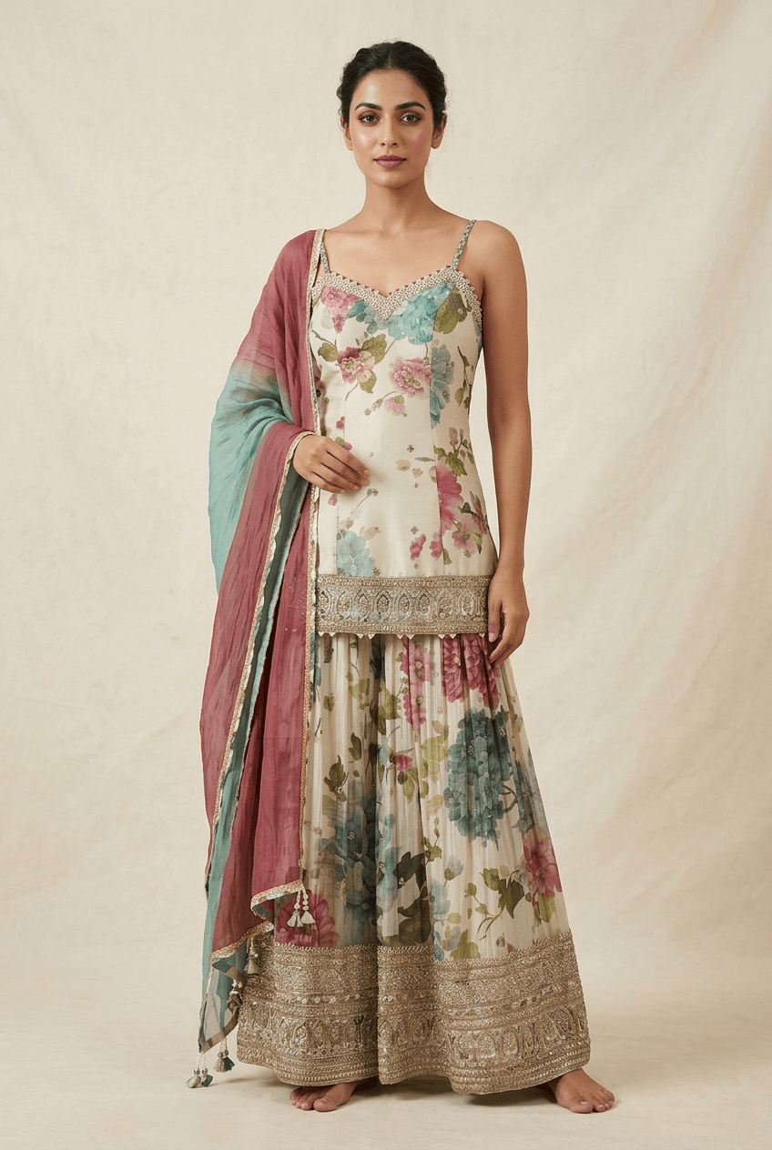 Jasmine - Floral Printed Tissue Sharara