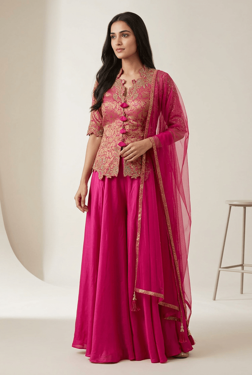 Anjali - Rani Pink Brocade Indo Western Set