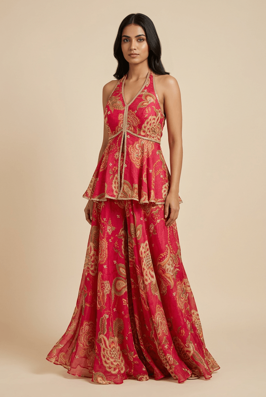 Preeti - Printed Halter Indo Western Set