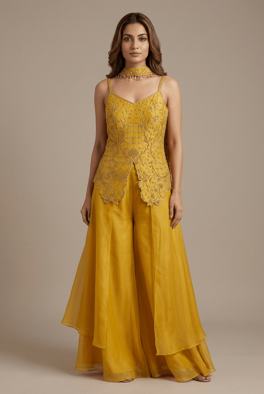 Yukti - Yellow Tissue Indo Western Set