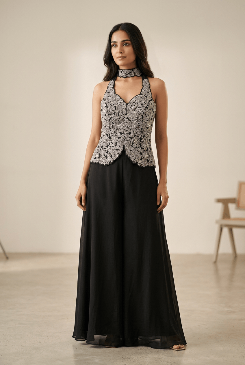 Raina - Black & Silver Indo Western Set