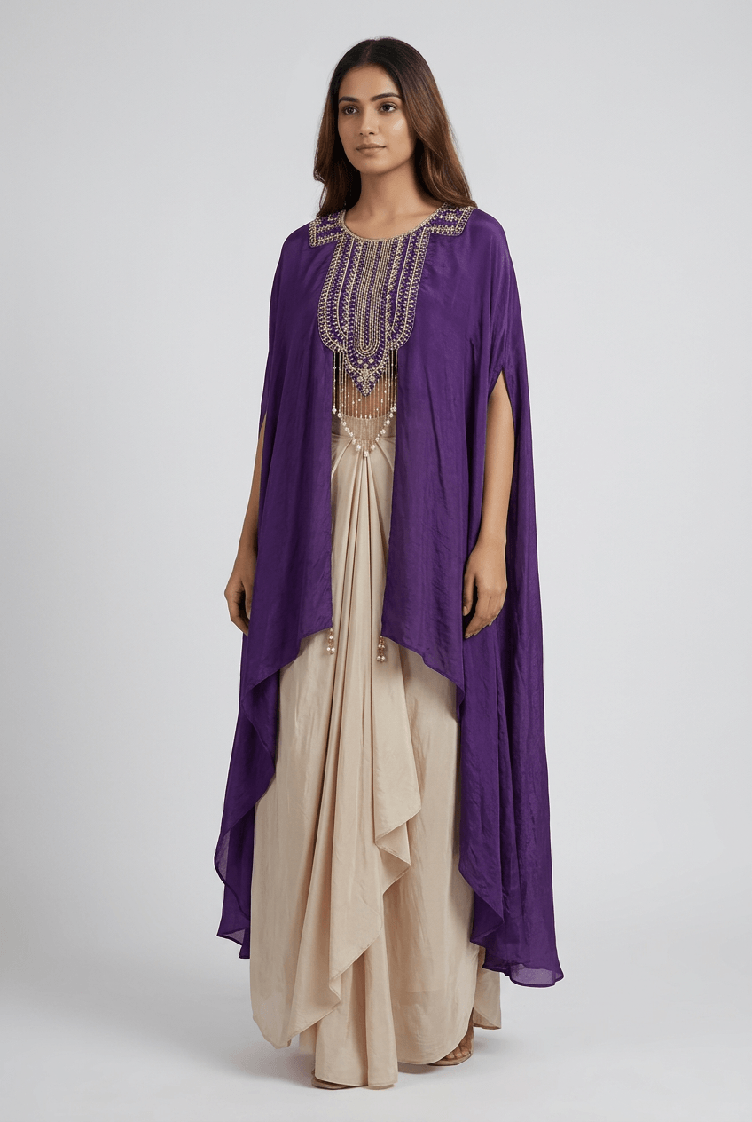 Raaz - Purple Crepe Skirt Set