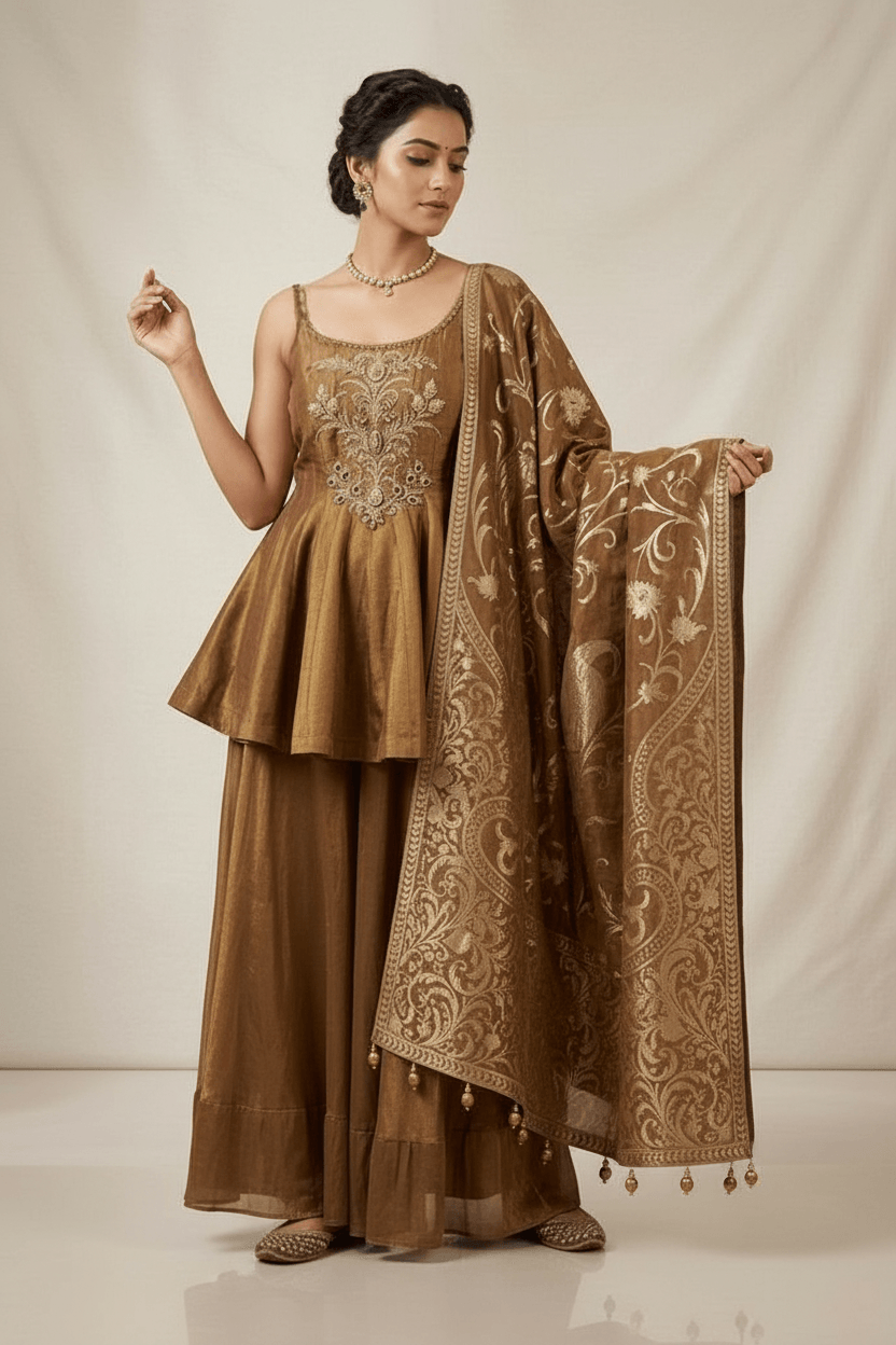 Bharti - Mehendi Tissue Peplum Sharara
