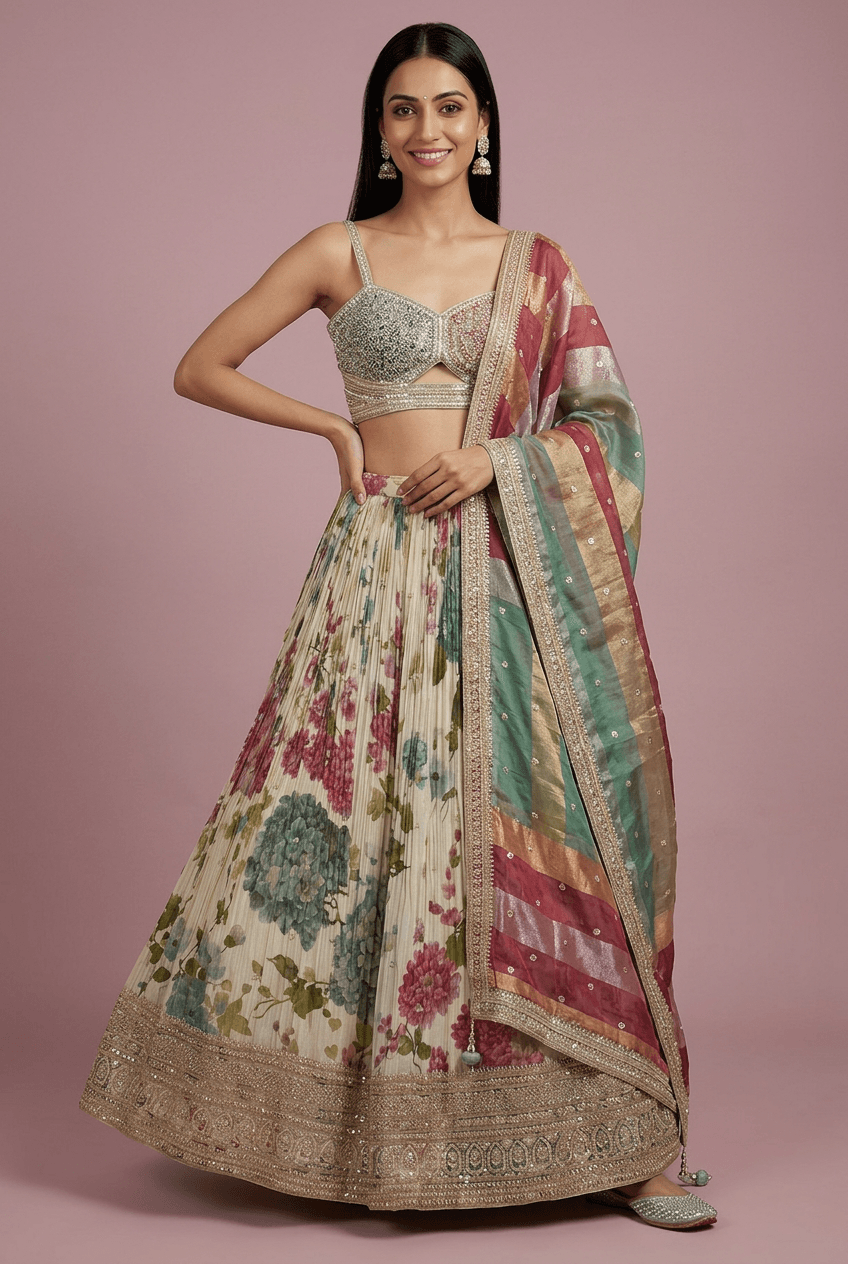 Niti - Ivory Floral Lehenga