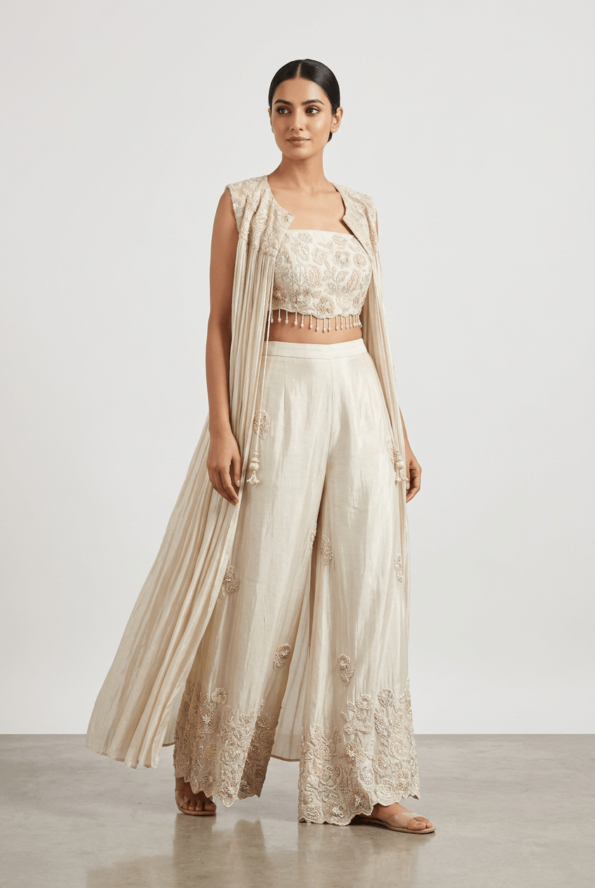 Mahima - Ivory Indo Western Cape Set