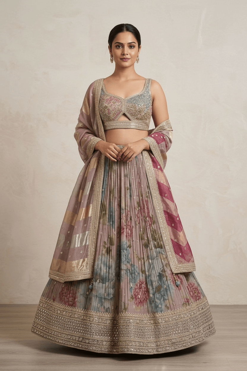 Niti - Mauve Floral Lehenga Set