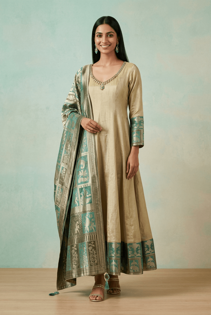 Rashmi - Green & Gold Anarkali Set