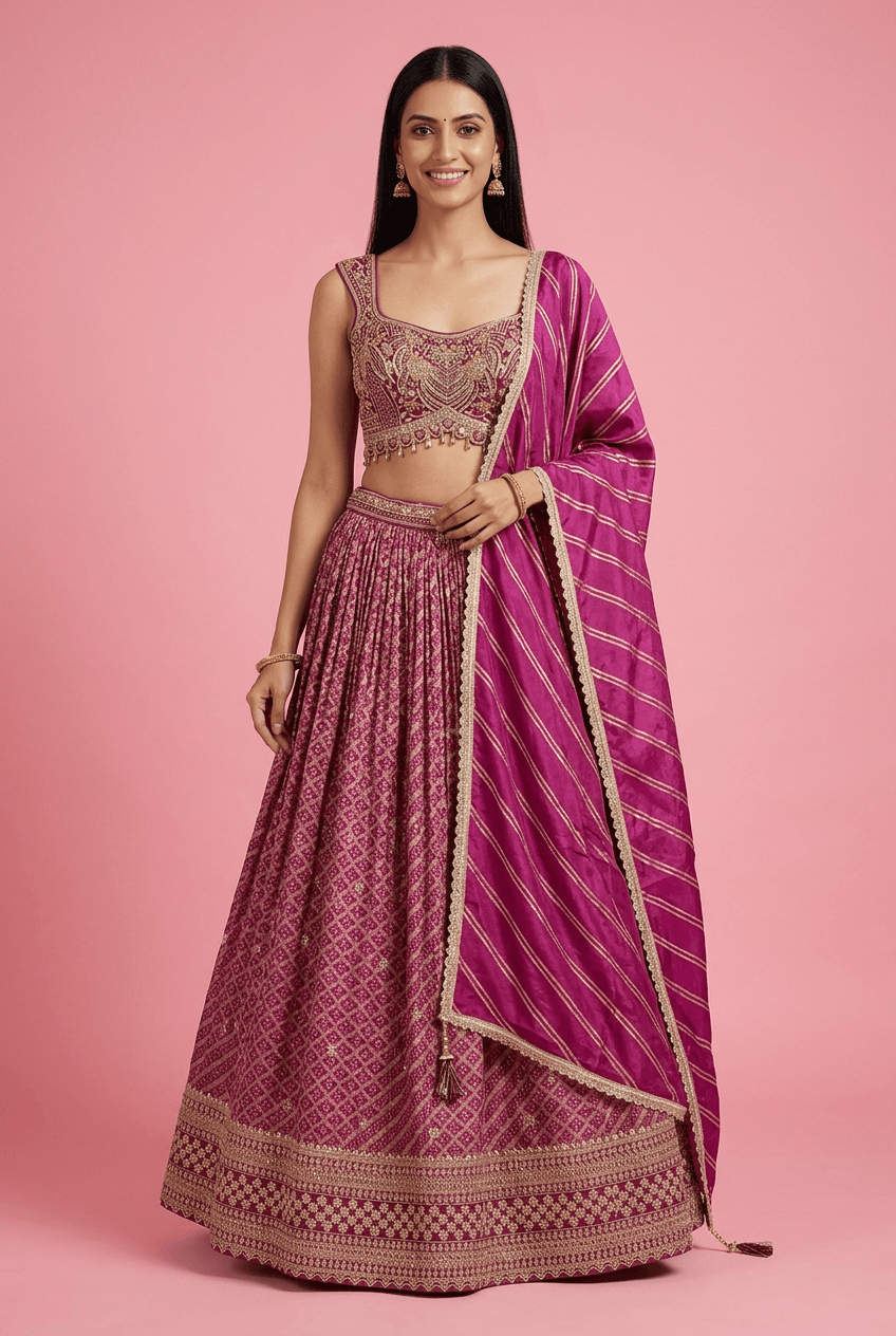 Gulnaar - Purple Banarsi Weaving Lehenga