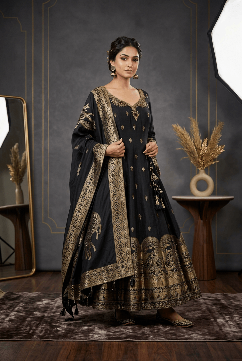 Ishita - Black Banarasi Anarkali