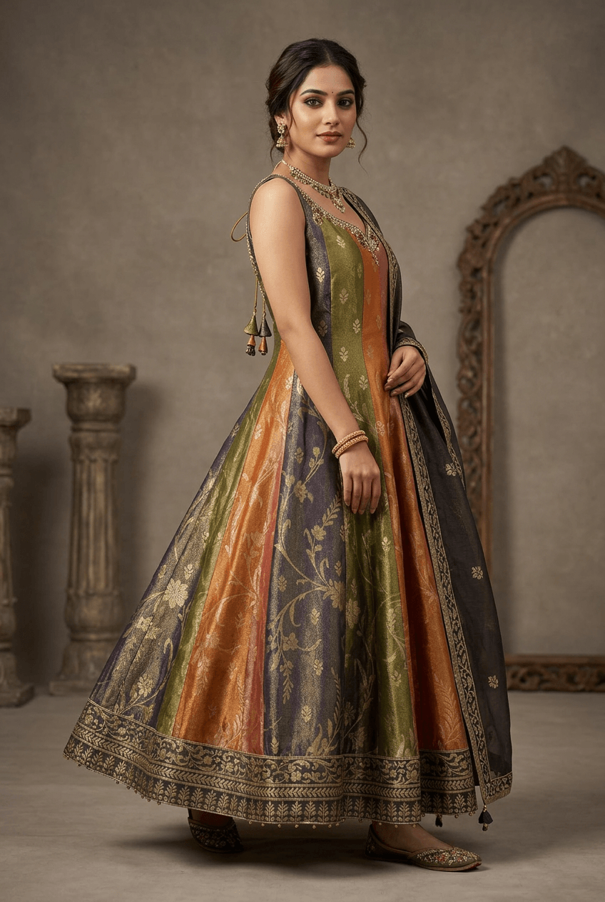 Aaliyah - Multicolour Tissue Anarkali