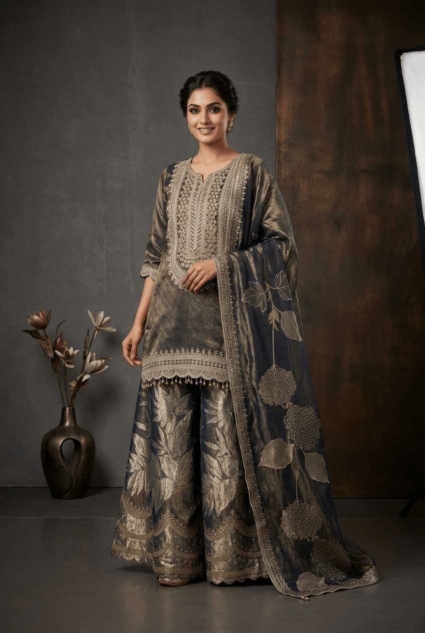 Sunheri Noor Sharara Set - Grey