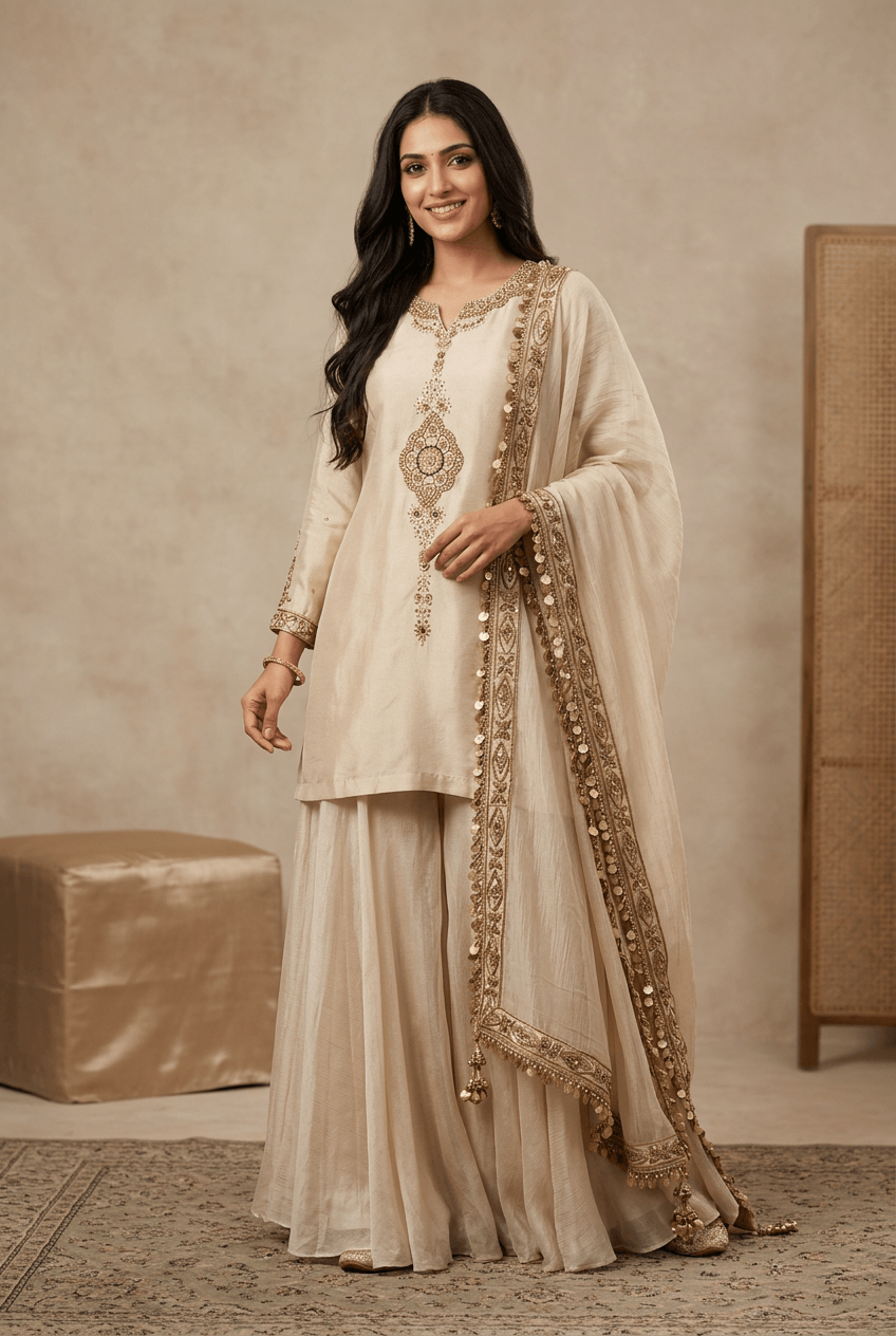 Mahrukh - Ivory Sharara Set