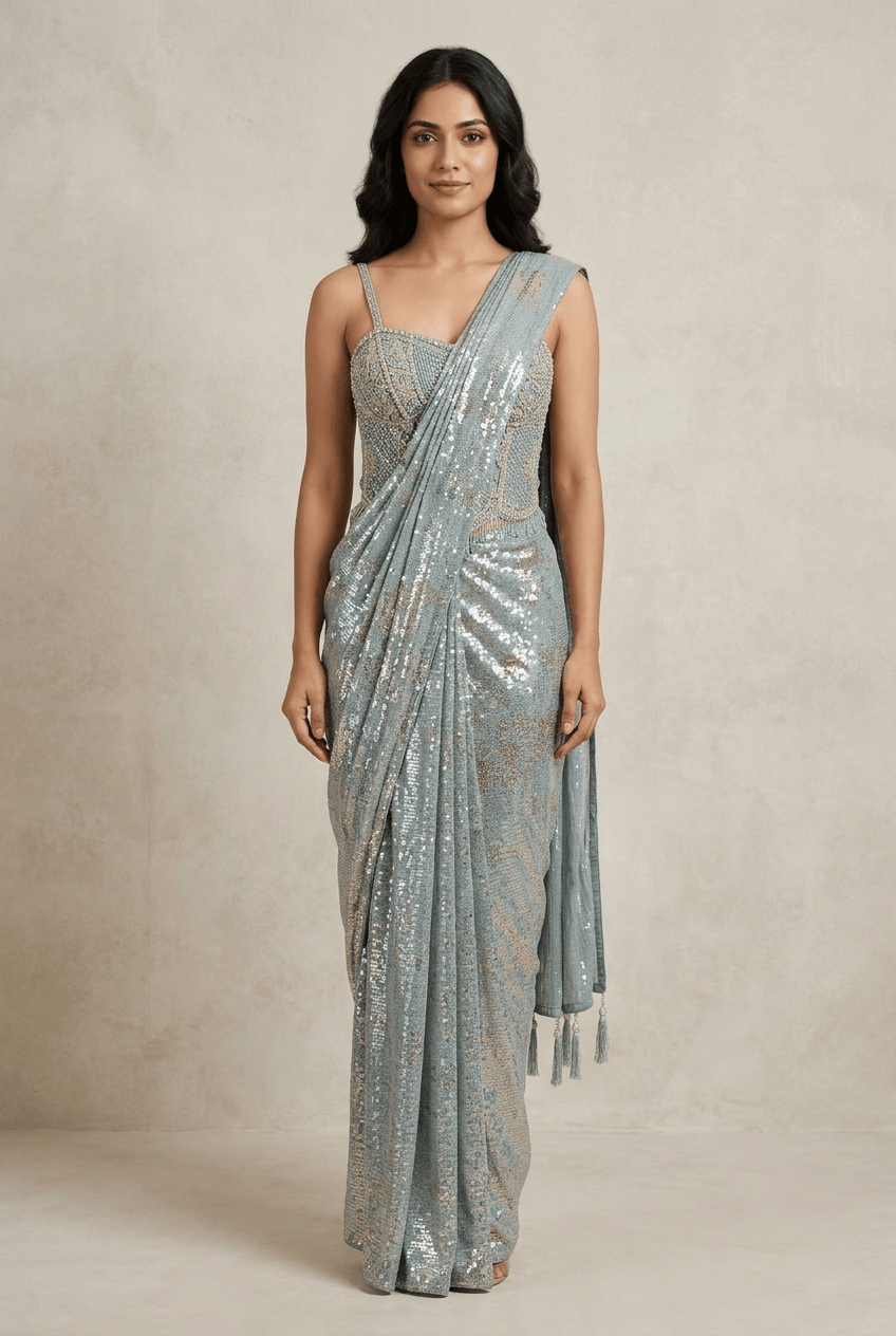 Sky Blue Corset Drape Saree