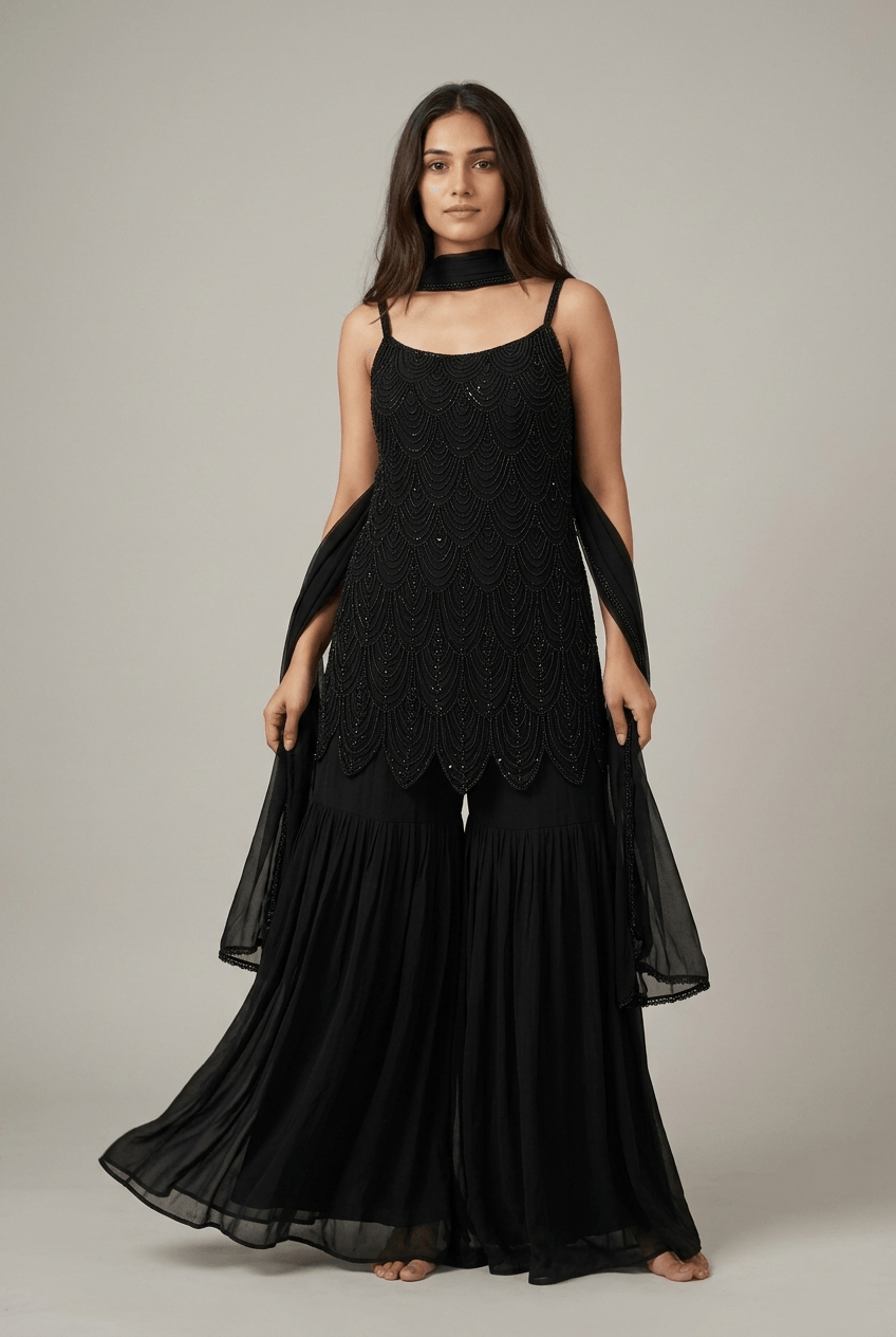 Black Cutdana Spagetti Strap Sharara