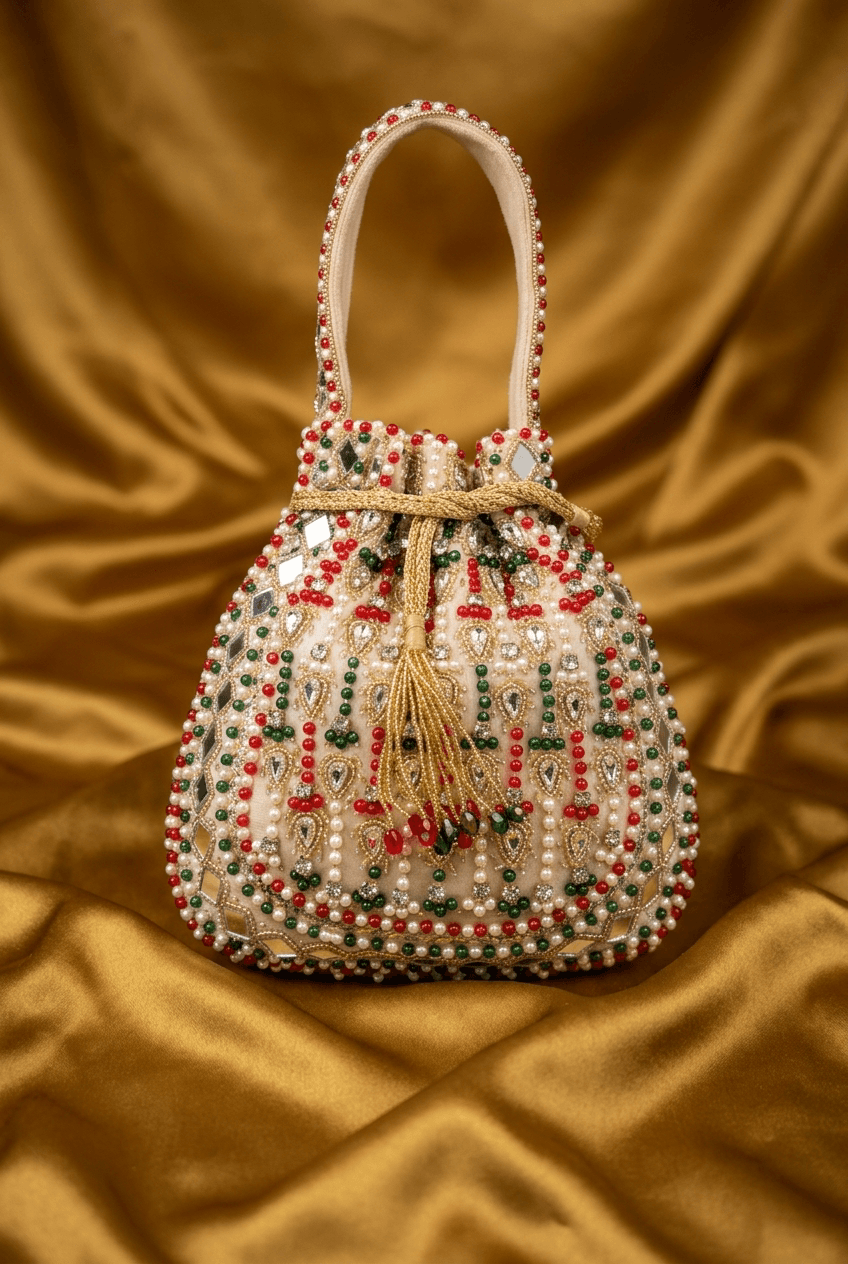 Gold Potli With Multicolour Beadwork